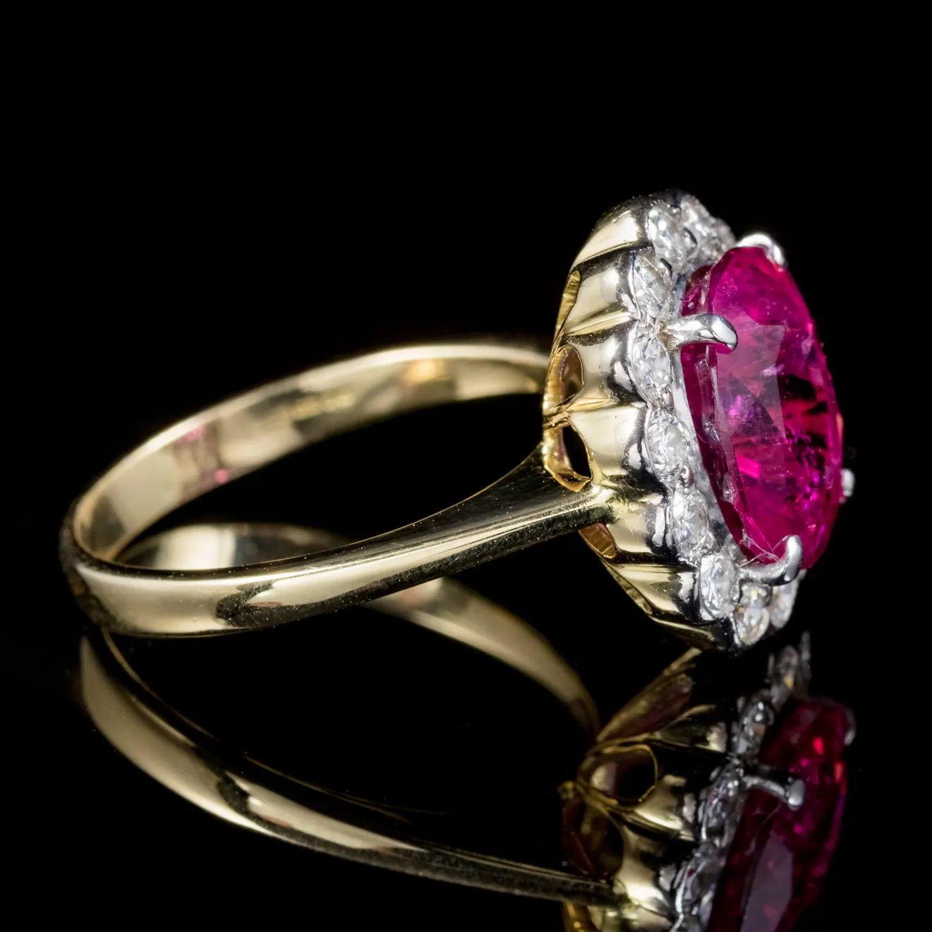 Vintage Pink Tourmaline Diamond Ring 18Ct Gold Circa 1970