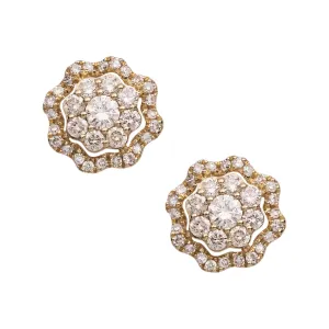 Women's Halo Flower Cluster Diamond Stud Earrings 1.02ct 14K Yellow Gold