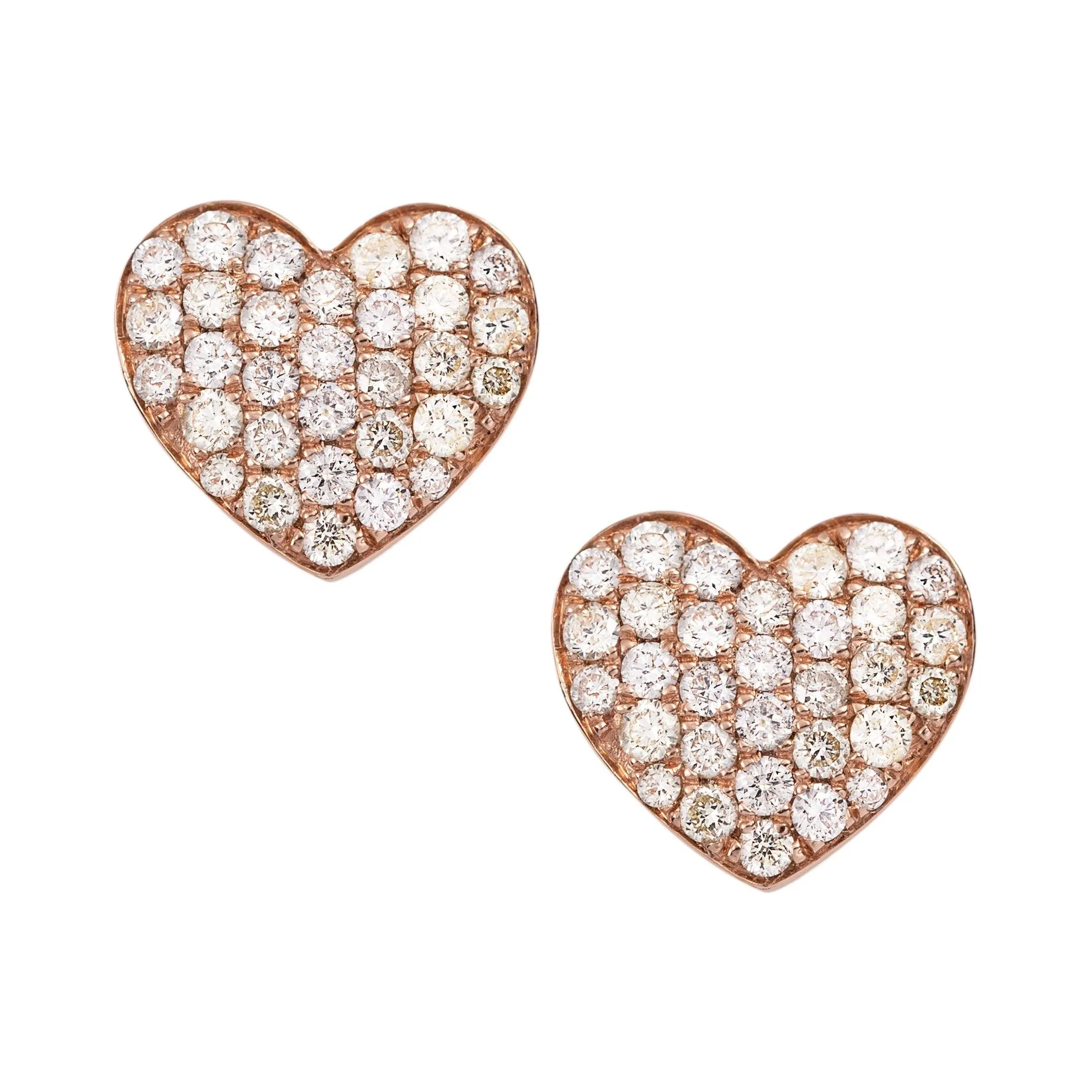 Women's Heart Diamond Stud Earrings 0.85ct 14K Rose Gold