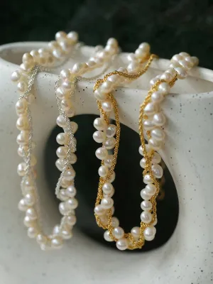 Wrapped Chain Wheat Ear Pearl Necklaces