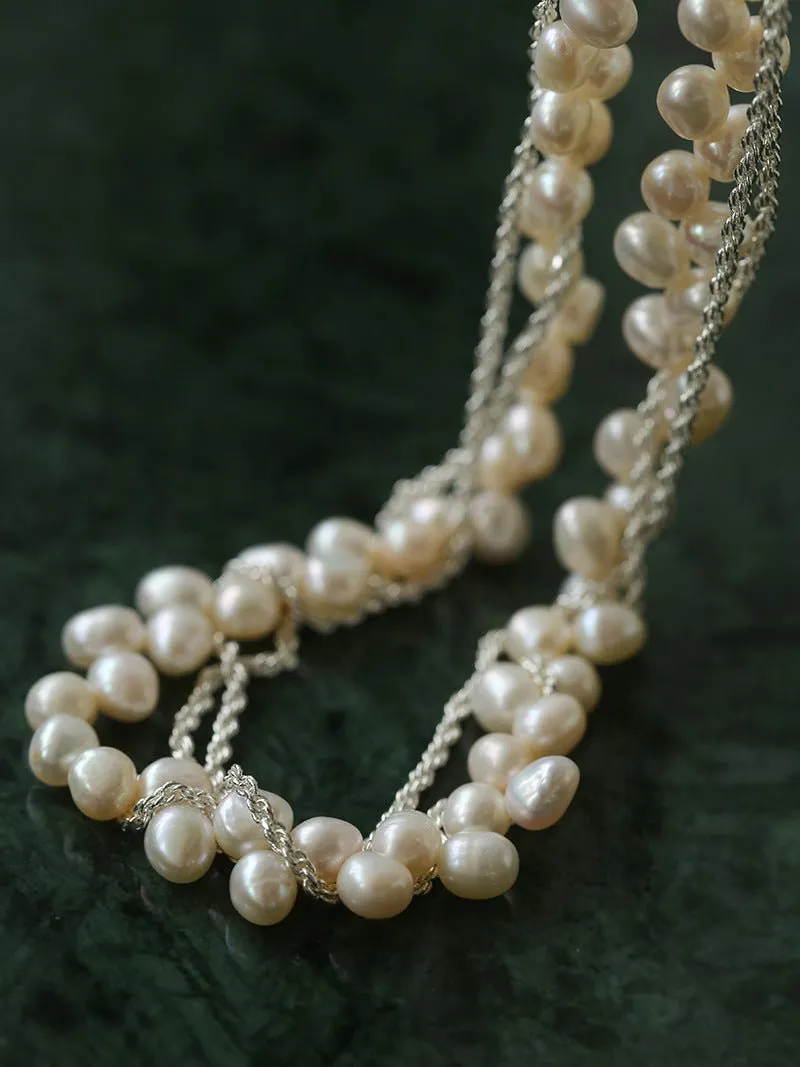 Wrapped Chain Wheat Ear Pearl Necklaces