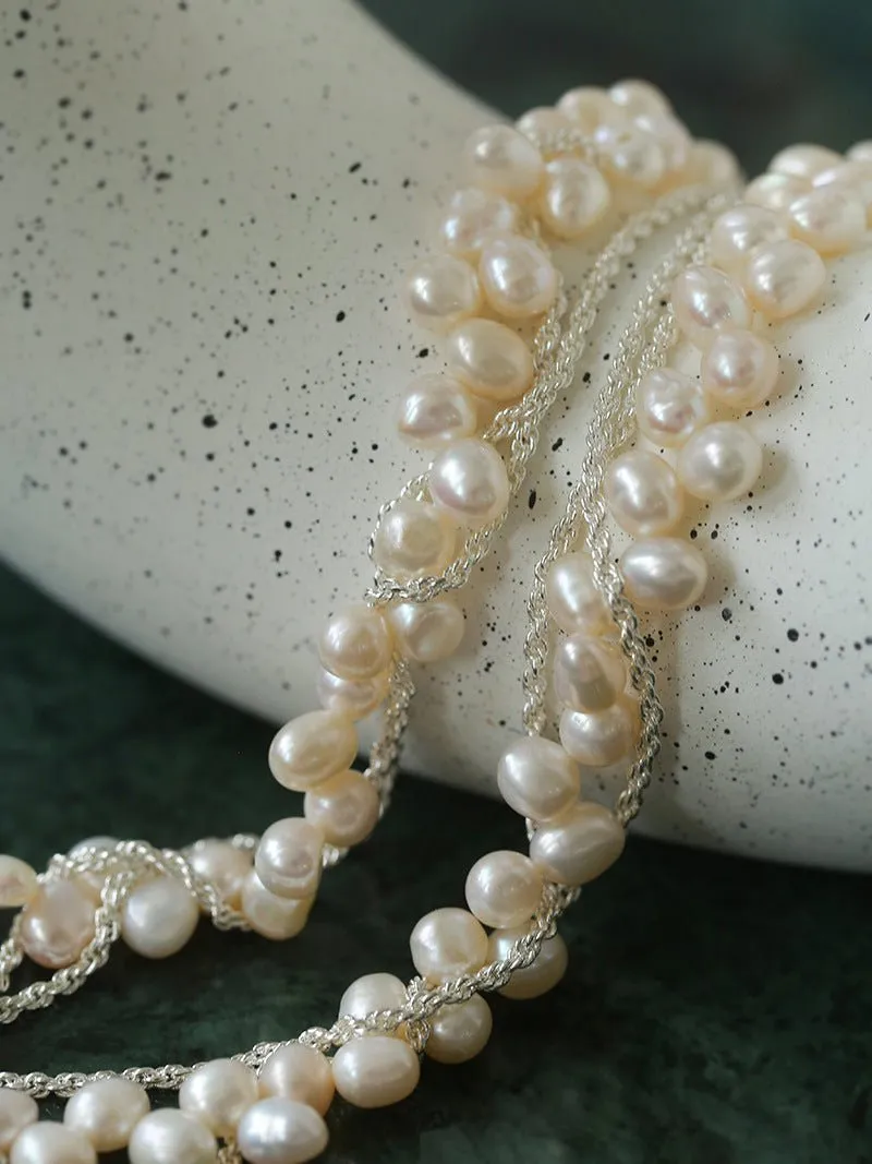 Wrapped Chain Wheat Ear Pearl Necklaces