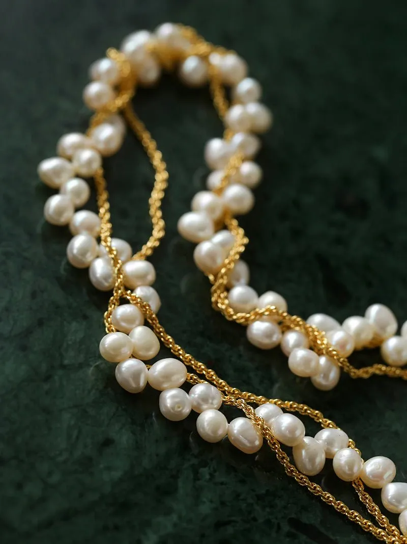 Wrapped Chain Wheat Ear Pearl Necklaces