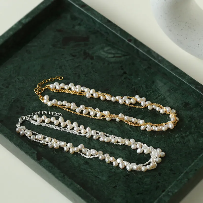 Wrapped Chain Wheat Ear Pearl Necklaces